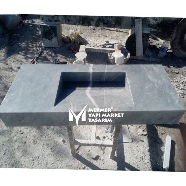 Gray Marble Countertop Basin with Faucet...