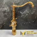 Gold Plated Washbasin Mixer - Double Lever Modern
