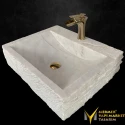 Afyon White Faucet Outlet Patterned Washbasin