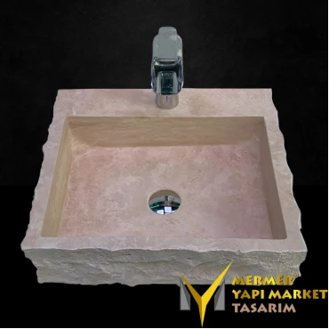  Out of Travertine Naturally Exposed Sink with Tap Outlet