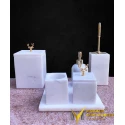 White Marble Square Deer Detail 7 Pcs Bathroom Set