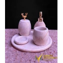 Beige Marble Rose Gold Cambered Deer Detail 5 Pcs Bathroom Set