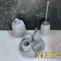  Gray Marble With Chrome Apparatus Prince Head 7 Pcs Bathroom Set