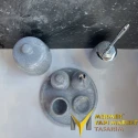  Gray Marble With Chrome Apparatus Prince Head 7 Pcs Bathroom Set