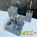 Gray Marble Gold Apparatus Square 7 Pcs Bathroom Set