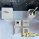 Beige Marble Square 7 Piece Bathroom Set With Gold Apparatus