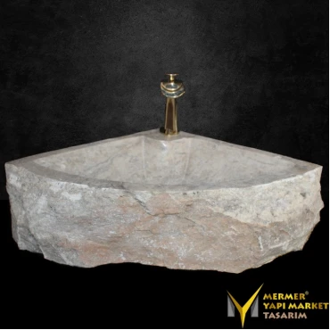 Silver Travertine Triangular Washbasin with Tap Outlet