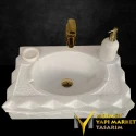 Afyon White Marble Soap Detailed Special Washbasin