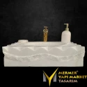 Afyon White Marble Soap Detailed Special Washbasin