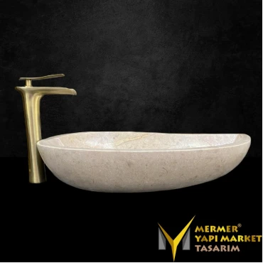 Beige Marble Drop Design Washbasin