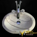Lilac Marble Faucet Outlet Oval Design Washbasin