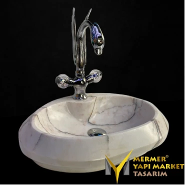 Lilac Marble Faucet Outlet Oval Design Washbasin