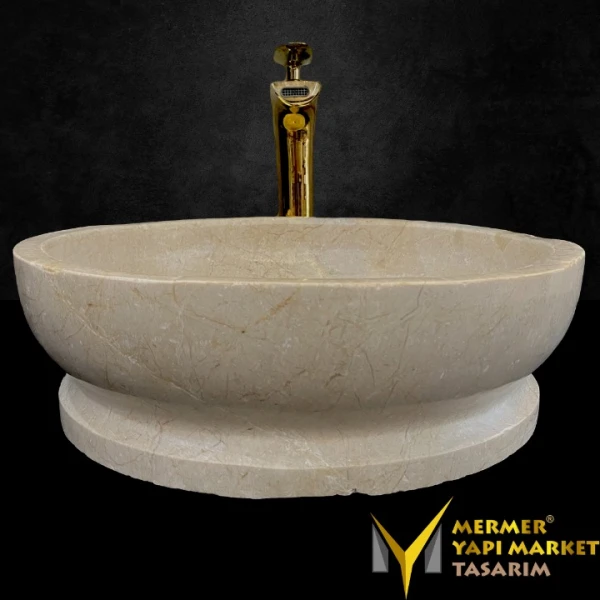 Beige Marble Design Washbasin With Stand...