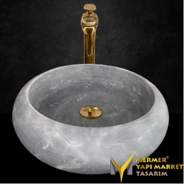 Gray Marble White Veined Convex Washbasin