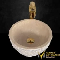 Beige Marble Outside Scanning Thick Edge Sink