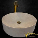 Beige Marble Wide Cylinder Washbasin