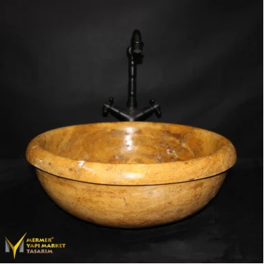 Yellow Travertine Hood Bowl Washbasin