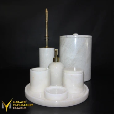 Special Size White Marble 7 Piece Bathroom Set