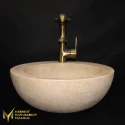 Round Design Washbasin With Travertine Tap Outlet