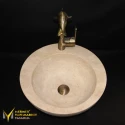 Round Design Washbasin With Travertine Tap Outlet