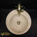 Round Design Washbasin With Travertine Tap Outlet