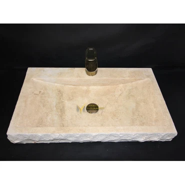Travertine Bow Split Sink With Faucet Outlet