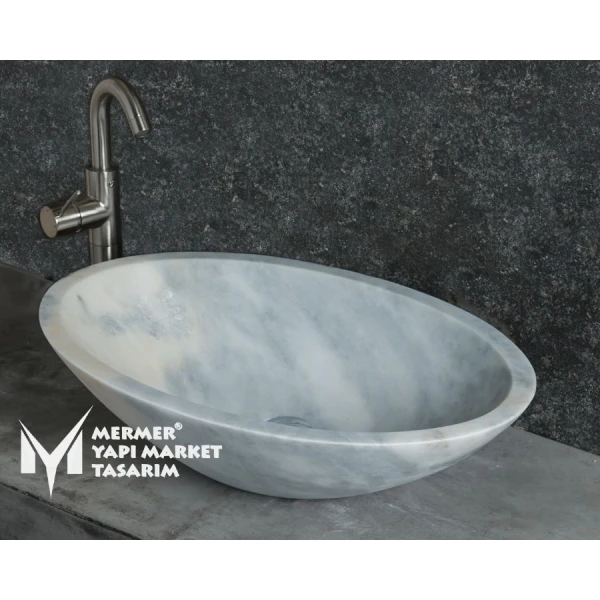Cloudy Marble Oval Ellipse Sink
