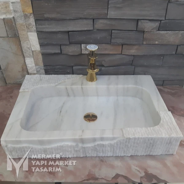 Afyon White Marble Special Design Sink -...