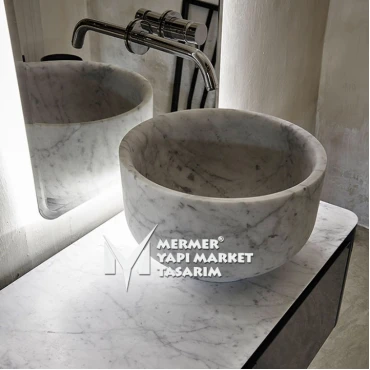 White Marble Bucket Design Footed Washbasin