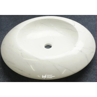 Afyon White Marble Flattened Round Washbasin