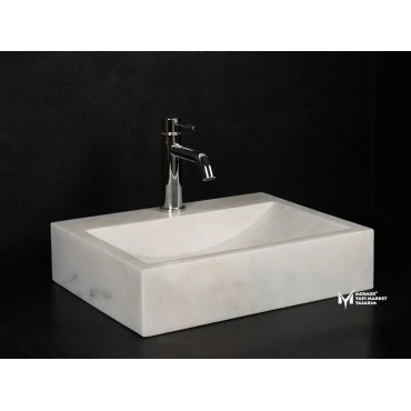 White Marble Square Sink - With Faucet Outlet