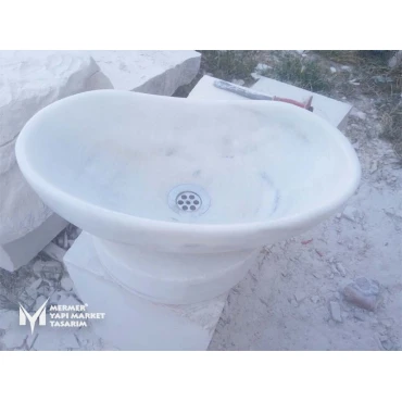 White Marble Ellipse Design Mini Washbasin