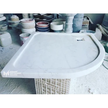 White Marble Oval Design Shower Tray