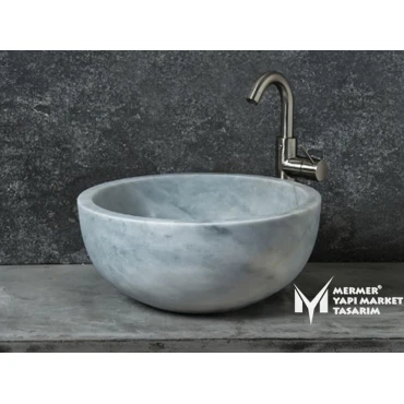 Cloudy Gray Marble Deep Round Washbasin