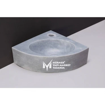 Gray Marble Mini Corner Washbasin - With Faucet Outlet