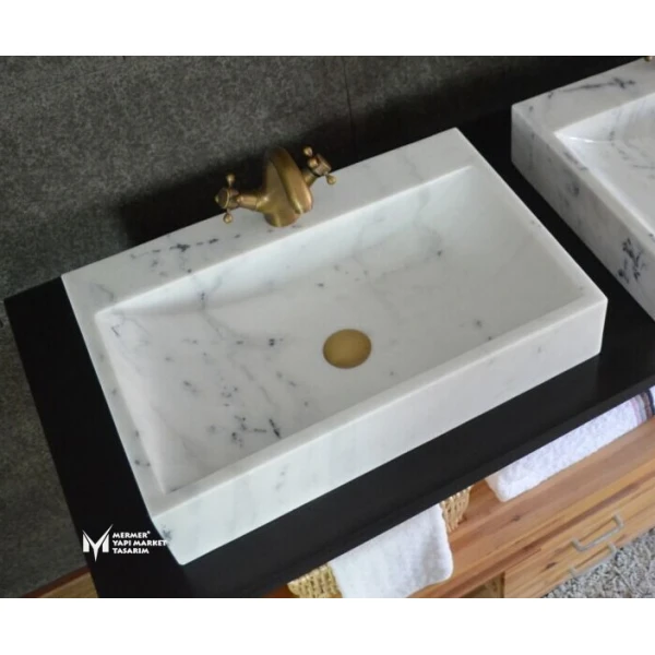 Gray White Marble Square Sink - With Fau...