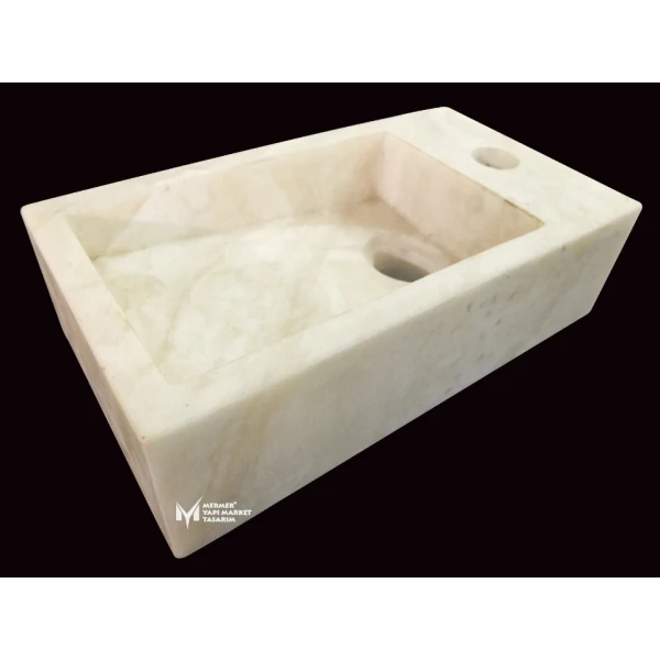 Afyon White Marble Side Faucet Square Si...
