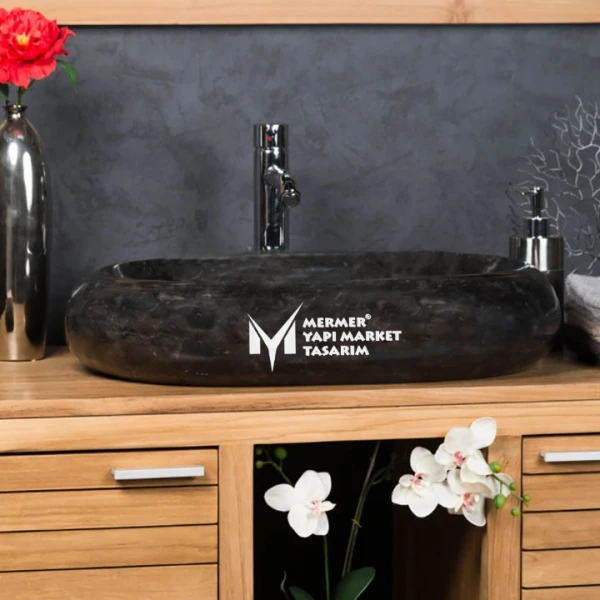 Black Marble Curved Boat Shaped Sink