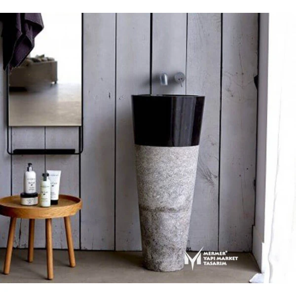Black Marble Conic Design Pedestal Sink