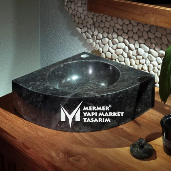 Black Marble Corner  Washbasin - With Fa...