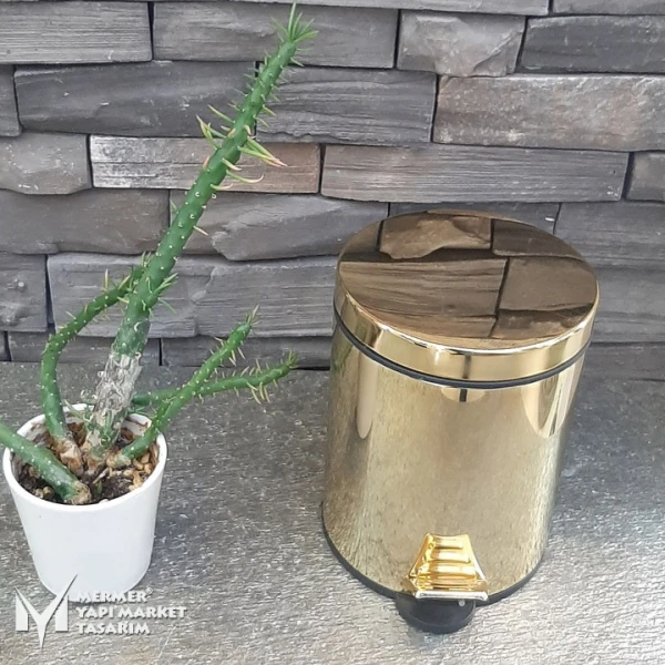 Gold Stainless Steel Trash Can With Peda...