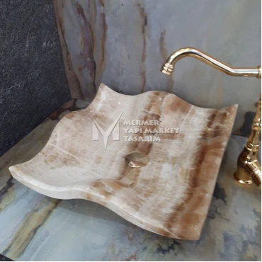 Honey Onyx Marble Wavy Leaf Design Sink