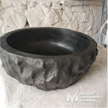 Basalt Black Polished Split Face Outside Bowl Washbasin