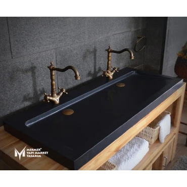 Basalt Black One Piece Sink - With Double Faucet Outlet