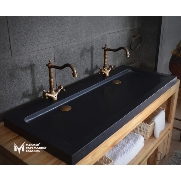 Basalt Black One Piece Sink - With Doubl...