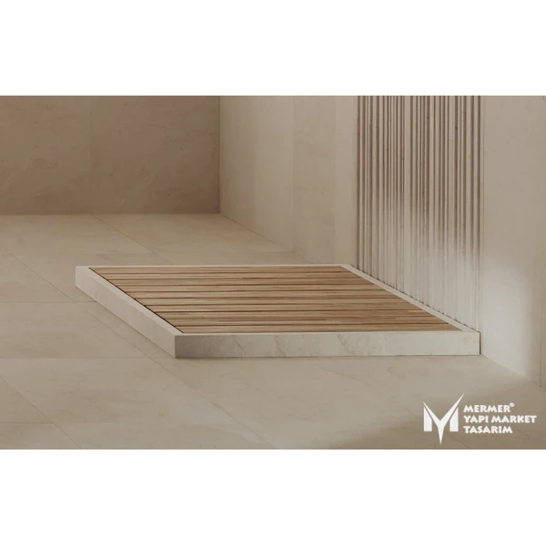 Beige Marble Wood Design Shower Tray
