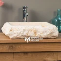 Beige Marble Corner Split Face Design Square Sink