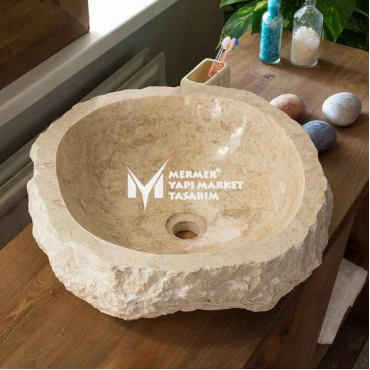 Beige Marble Natural Design Split Face Washbasin