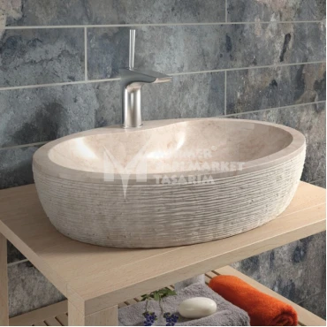Beige Marble Scratch Exterior Oval Washbasin