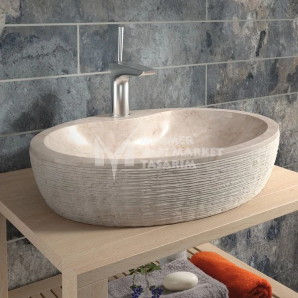 Beige Marble Scratch Exterior Oval Washb...